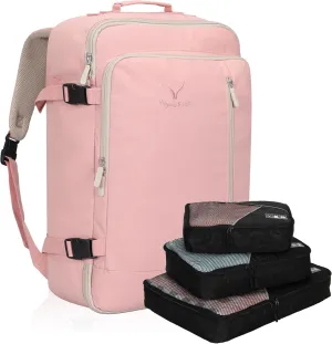 Hynes Eagle Carry on Backpack 38L Large Travel Backpack for Women Flight Approved Weekender Bag Laptop Backpack Men 15 inches Light Pink with 3PCS Packing Cubes Set Black