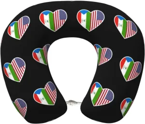 I Love America and Equatorial Guinea Neck Pillow Memory Foam U-Shaped Travel Neck Pillow for Airplanes Car Home