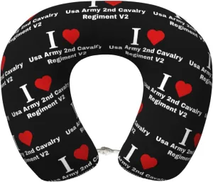 I Love USA Army 2nd Cavalry Regiment V2 Neck Pillow Memory Foam U-Shaped Travel Neck Pillow for Airplanes Car Home