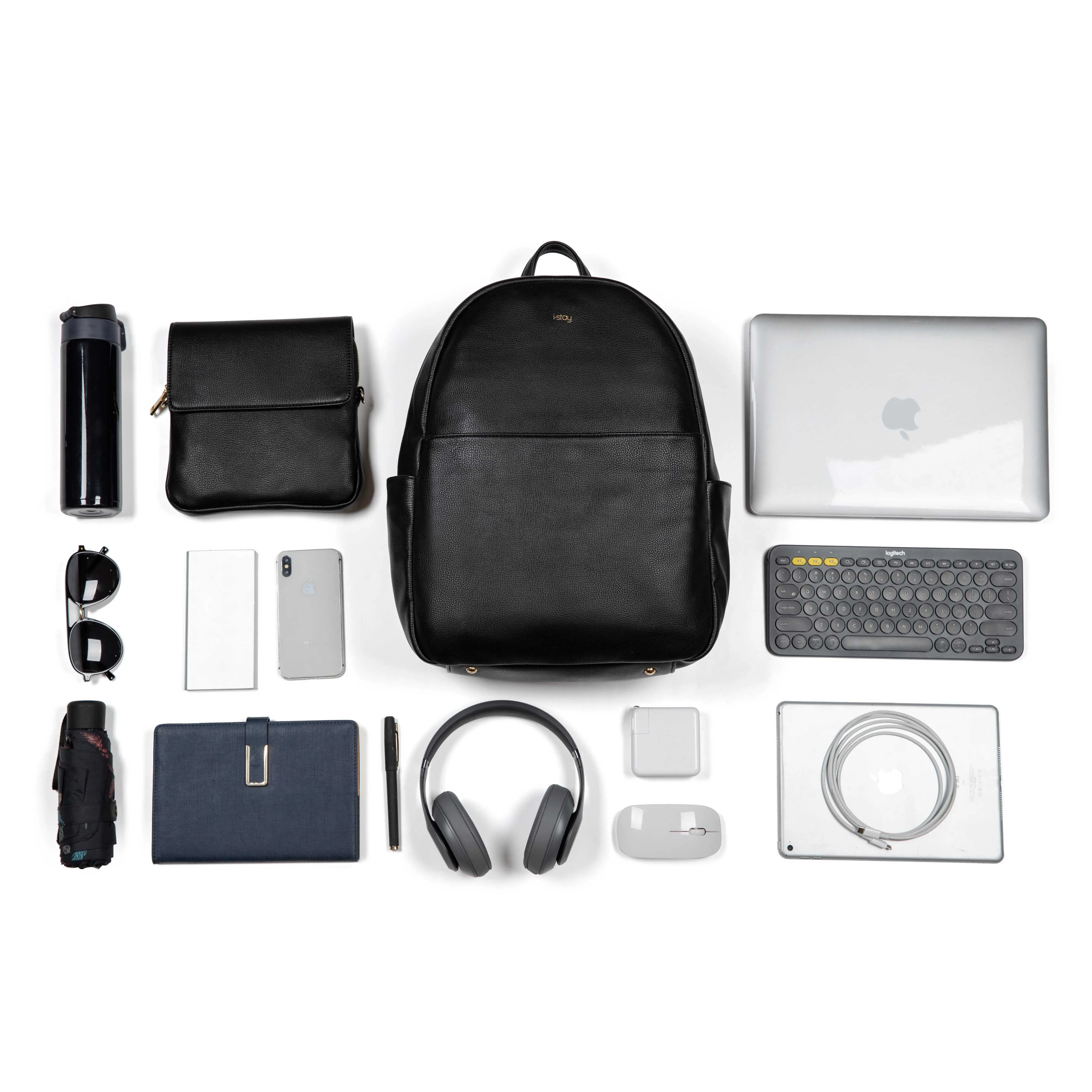 i-stay 13.3" Womens Laptop - Tablet Backpack with Clutch Bag - Black