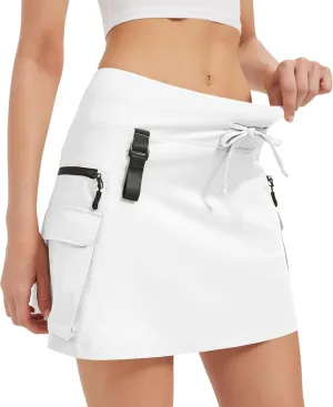 Idtswch Women's 16" High Waisted Hiking Cargo Skort with Zipper Pockets - Quick Dry Golf & Workout Skirt