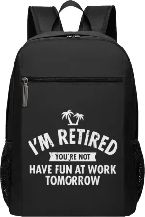 I'm Retired Funny Retirement Slogan Travel Laptop Backpack, Business Anti Theft Slim Sturdy Laptops Backpacks, College Computer Bag Gift for Men & Women Fits 17 Inch Notebook,Black