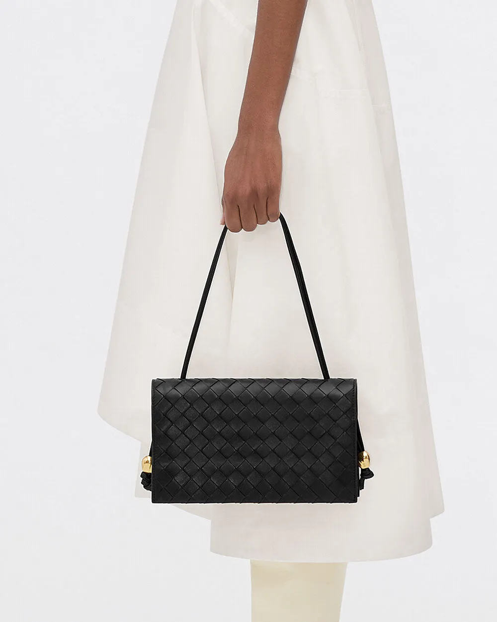 Intrecciato Trio Leather Shoulder Bag in Black