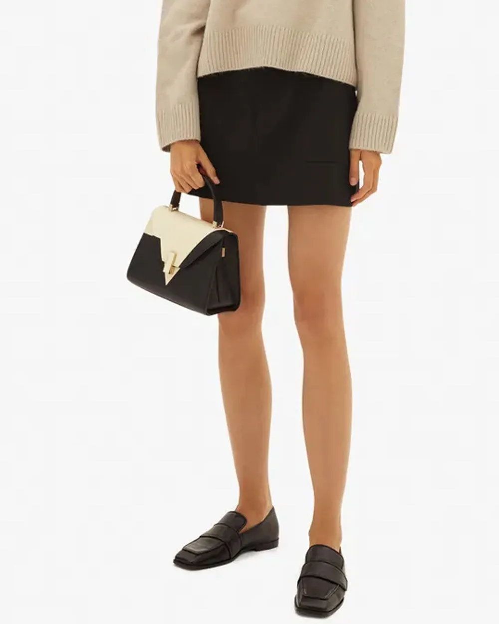 Iside V Intarsia Top Handle Mini Bag in Black/ Pergamena White