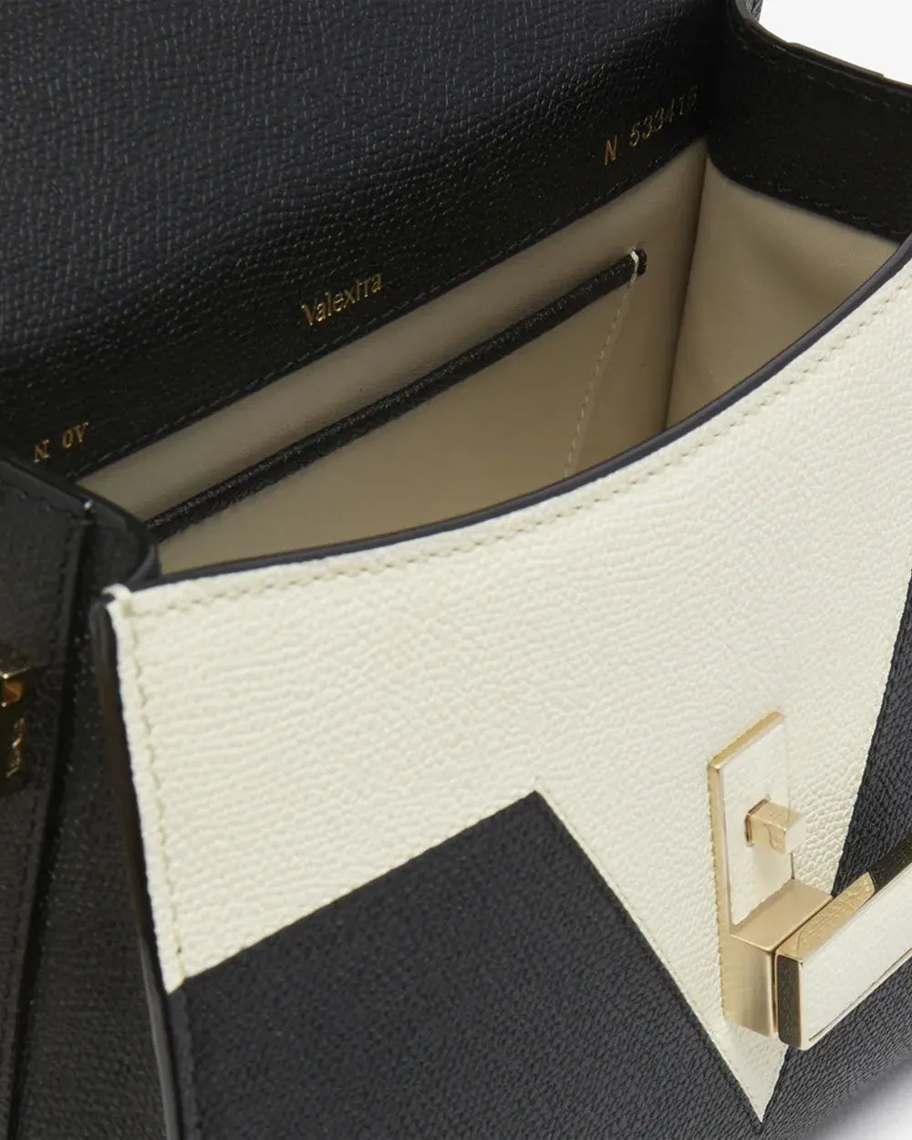 Iside V Intarsia Top Handle Mini Bag in Black/ Pergamena White