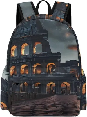 Italy Ancient Roman Landmarks Night Backpack Travel Laptop Backpack Business Bag Casual Shoulder Bag for Women Men