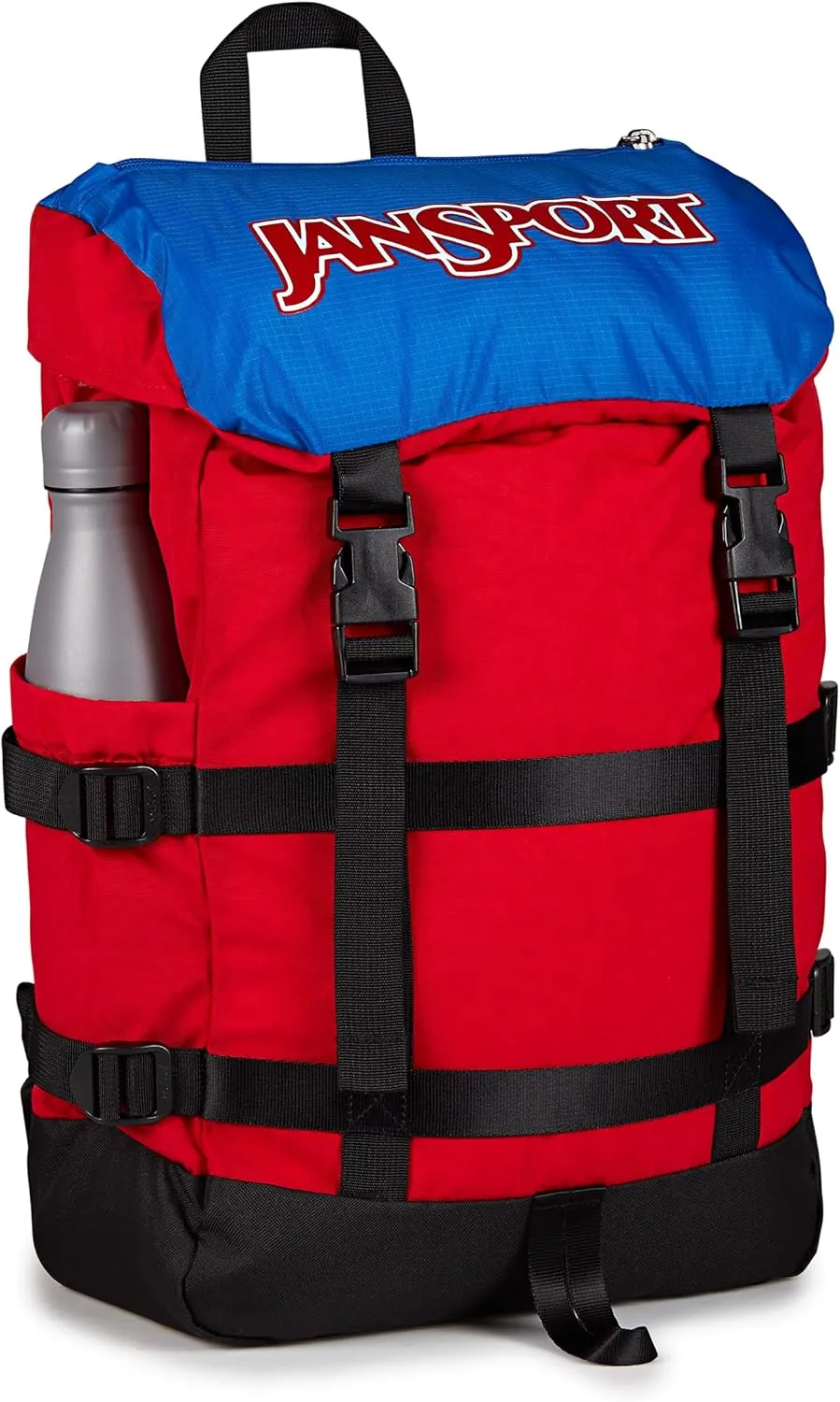 JanSport Skip Pack Backpack – 28L Capacity, Fits 13.5" Laptop, Large Main Compartment, Side Water Bottle Pocket – Ideal for Work & Travel, Red Tape