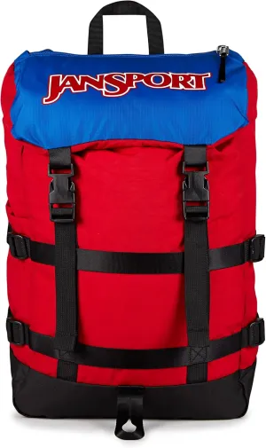 JanSport Skip Pack Backpack – 28L Capacity, Fits 13.5" Laptop, Large Main Compartment, Side Water Bottle Pocket – Ideal for Work & Travel, Red Tape
