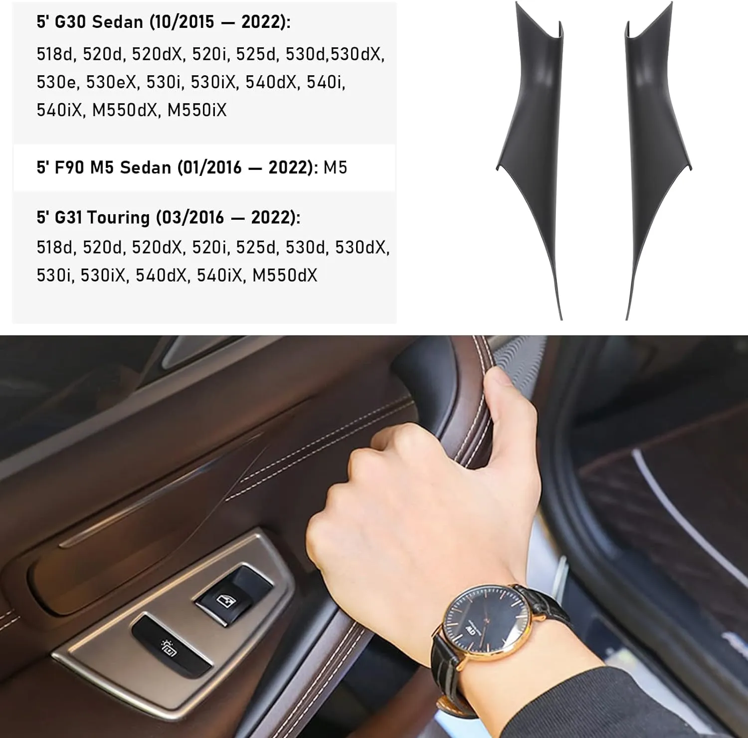 Jaronx Compatible with BMW 5 Series G30 G31 Door Handle Covers 2017-2022, 2PCS Interior Door Pull Handle Covers Compatible with BMW G30/G31/F90 M5 518d,520d,520i,525d,530d,530e,530i,540dX,540i,M550dX
