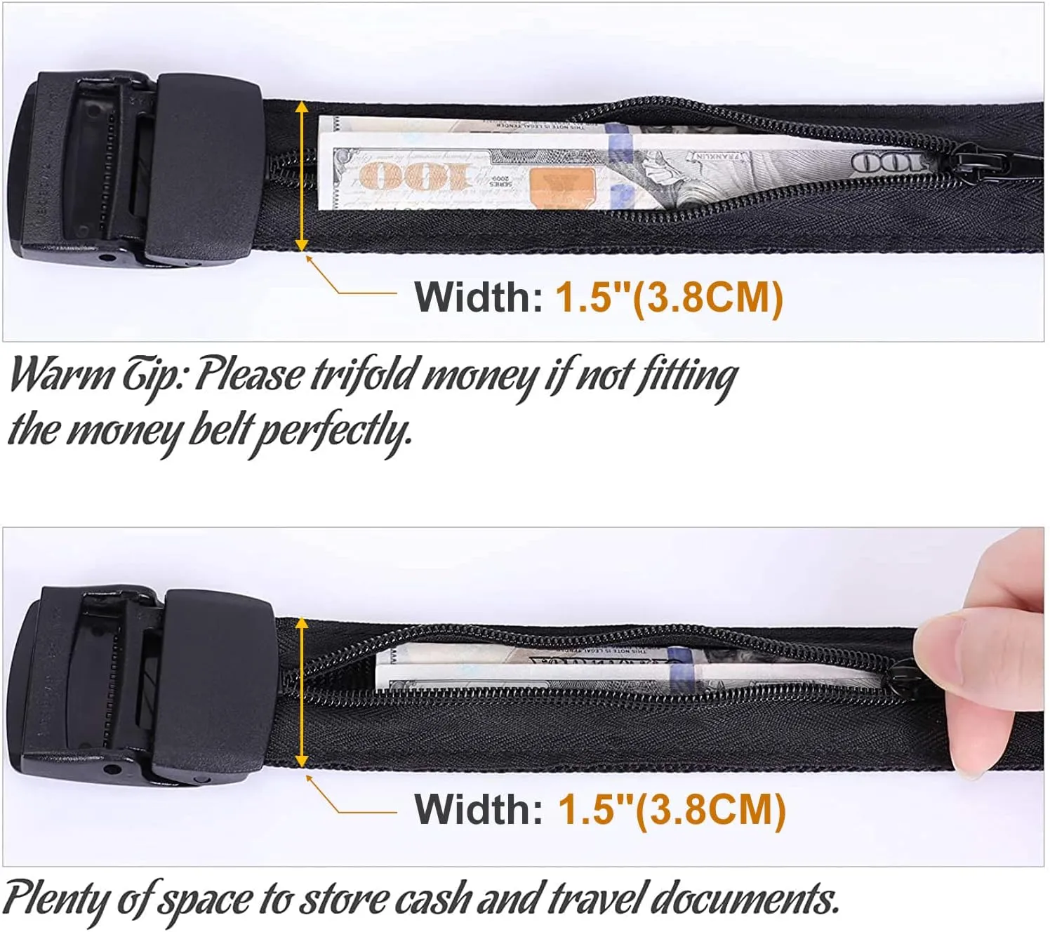 JASGOOD Travel Security Money Belt with Hidden Money Pocket - Cashsafe Anti-Theft Wallet Unisex Nickel free Nylon Belt