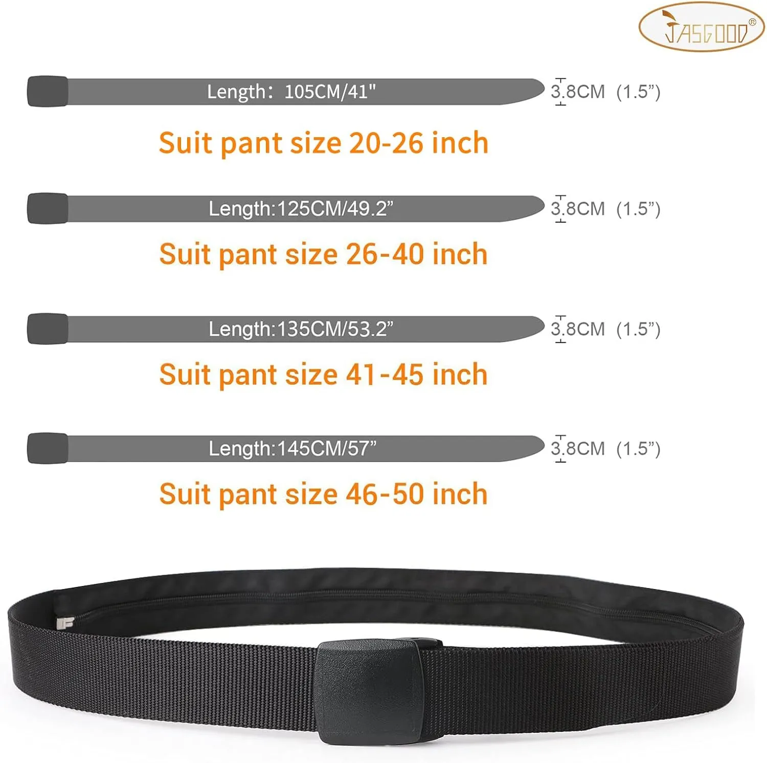 JASGOOD Travel Security Money Belt with Hidden Money Pocket - Cashsafe Anti-Theft Wallet Unisex Nickel free Nylon Belt