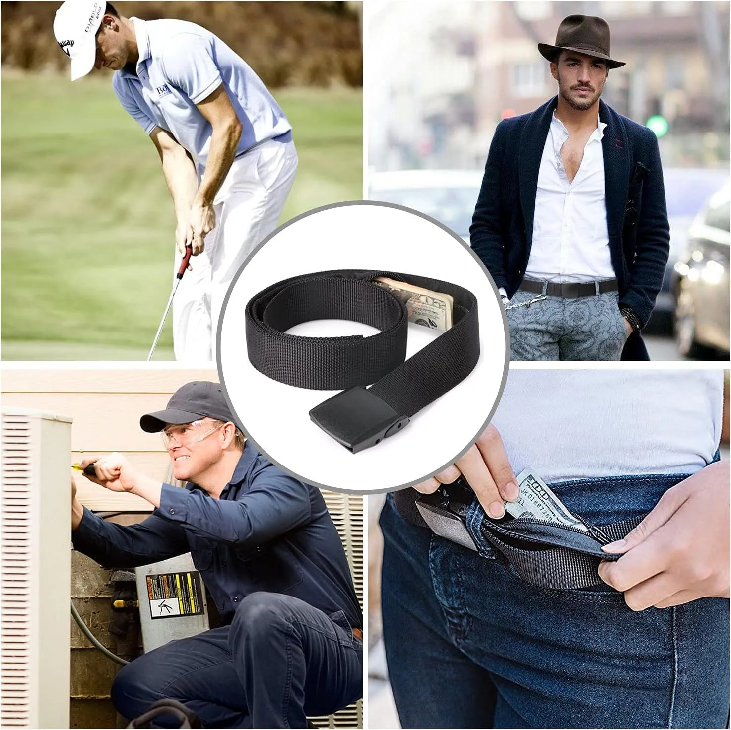 JASGOOD Travel Security Money Belt with Hidden Money Pocket - Cashsafe Anti-Theft Wallet Unisex Nickel free Nylon Belt