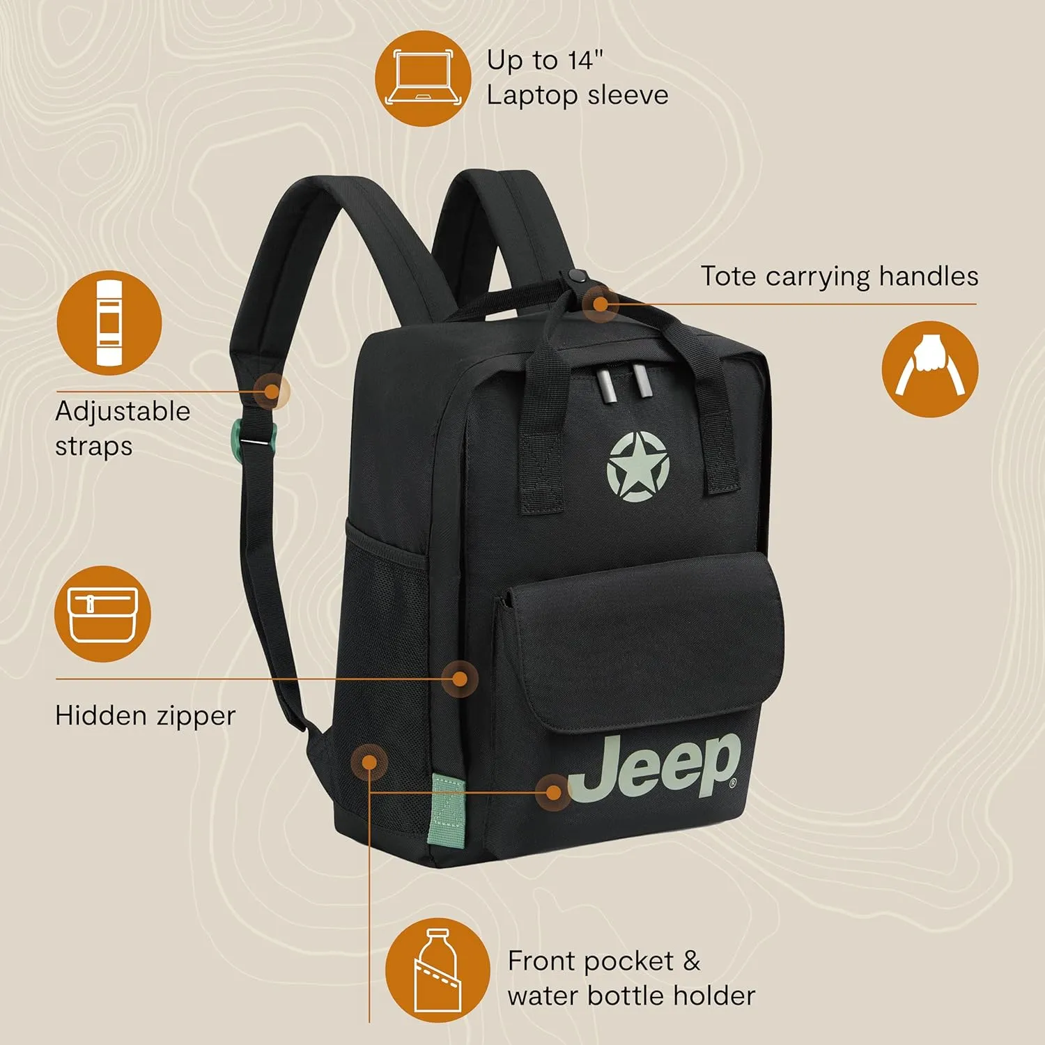 Jeep JS014D Tote Travel Backpack, Purple, 14" Laptop