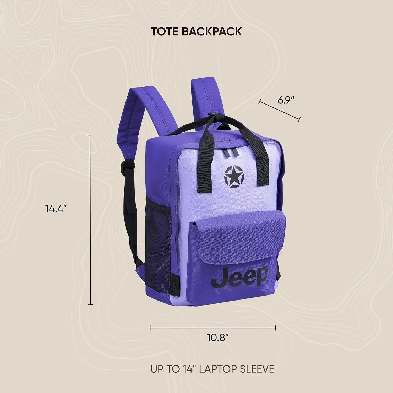 Jeep JS014D Tote Travel Backpack, Purple, 14" Laptop