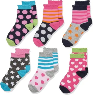 Jefferies Socks Girls' Little Girls' Dots/Hearts/Stripes Fashion Crew socks 6 Pairs Pack