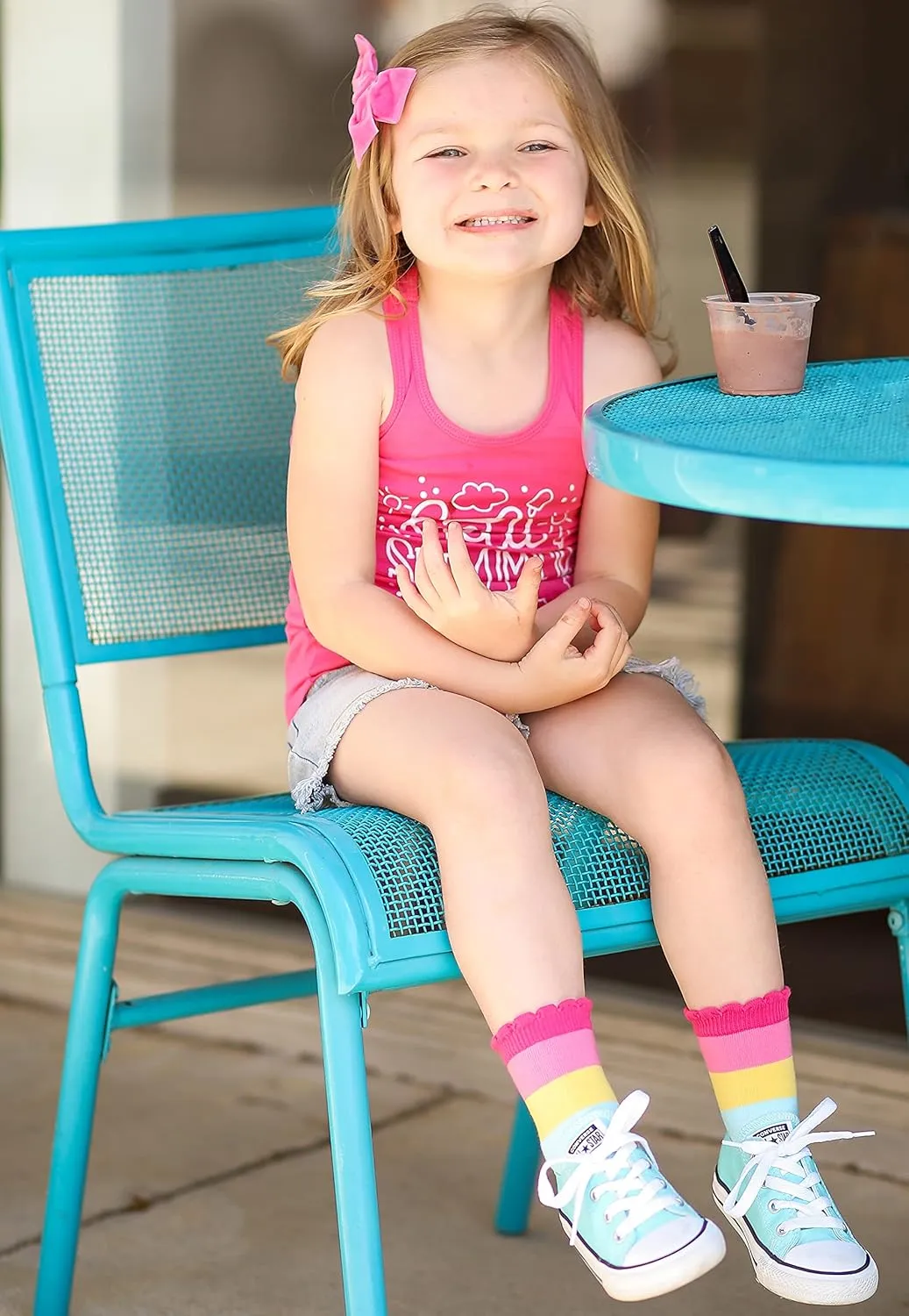 Jefferies Socks Girls' Rainbow Stripes Hearts Smiley Face Crew Socks 6 Pack