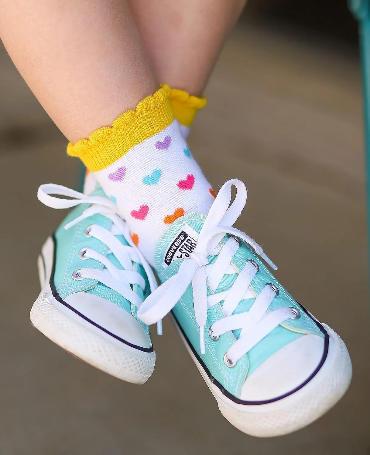 Jefferies Socks Girls' Rainbow Stripes Hearts Smiley Face Crew Socks 6 Pack