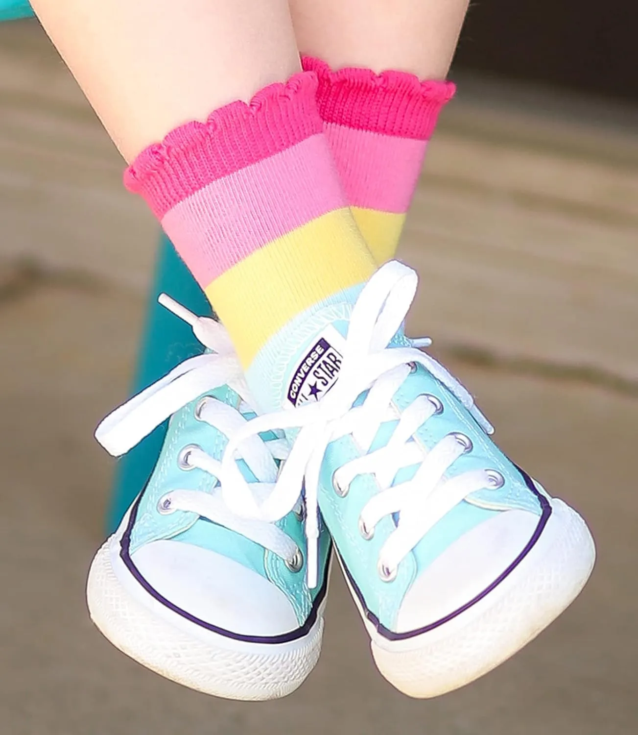 Jefferies Socks Girls' Rainbow Stripes Hearts Smiley Face Crew Socks 6 Pack