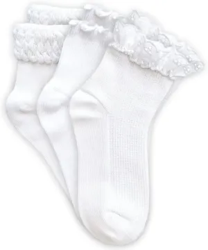 Jefferies Socks Girls' Seamless Eyelet Lace Ruffle Bubble Stitch Ankle Socks 3 Pair Pack