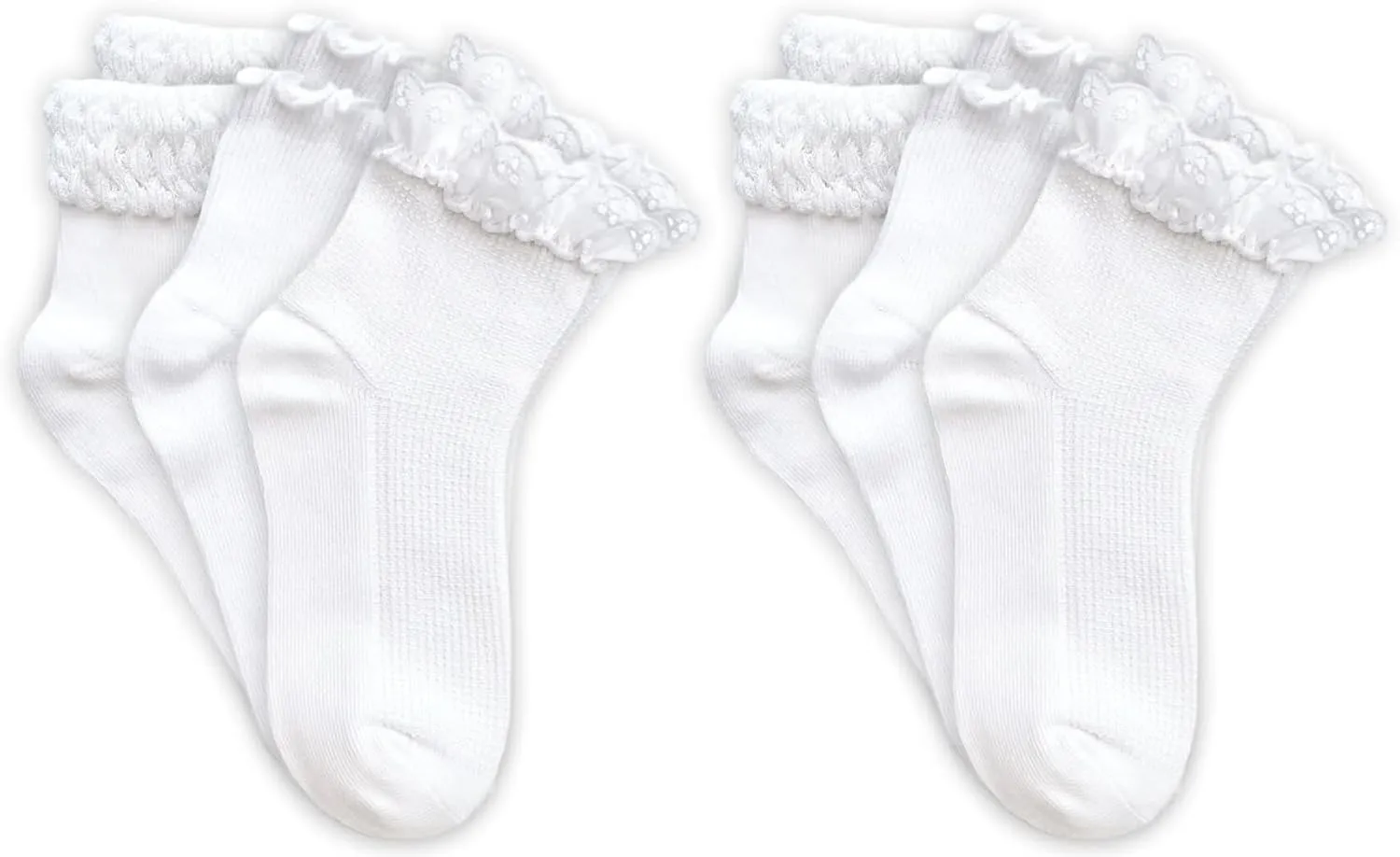 Jefferies Socks Girls Seamless Eyelet Lace Ruffle Bubble Stitch Cotton Ankle Socks 6 Pair Pack