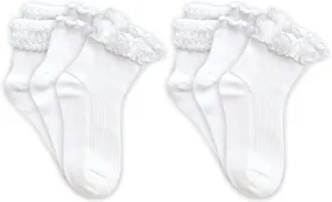 Jefferies Socks Girls Seamless Eyelet Lace Ruffle Bubble Stitch Cotton Ankle Socks 6 Pair Pack