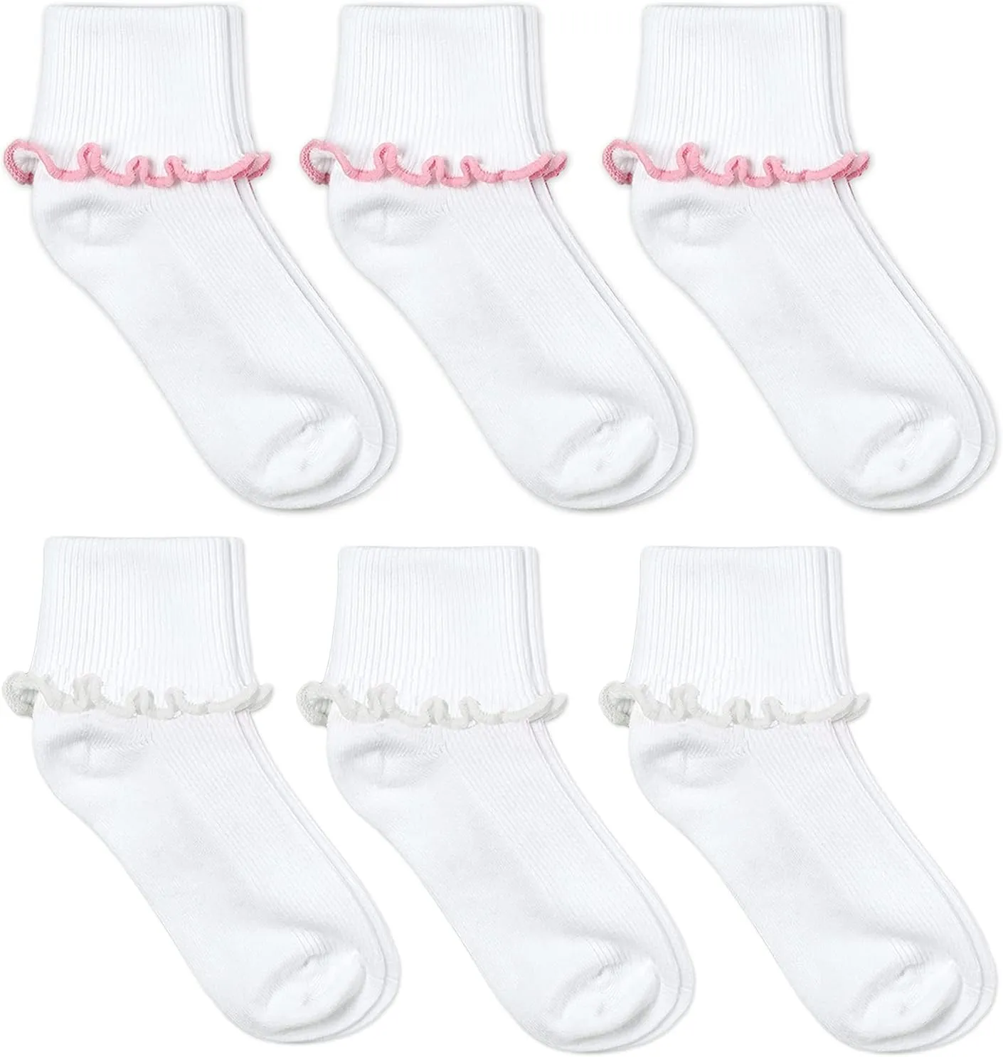Jefferies Socks Girls Seamless Ruffle Cotton Cuff Crew Slouch School Socks 6 Pair Pack