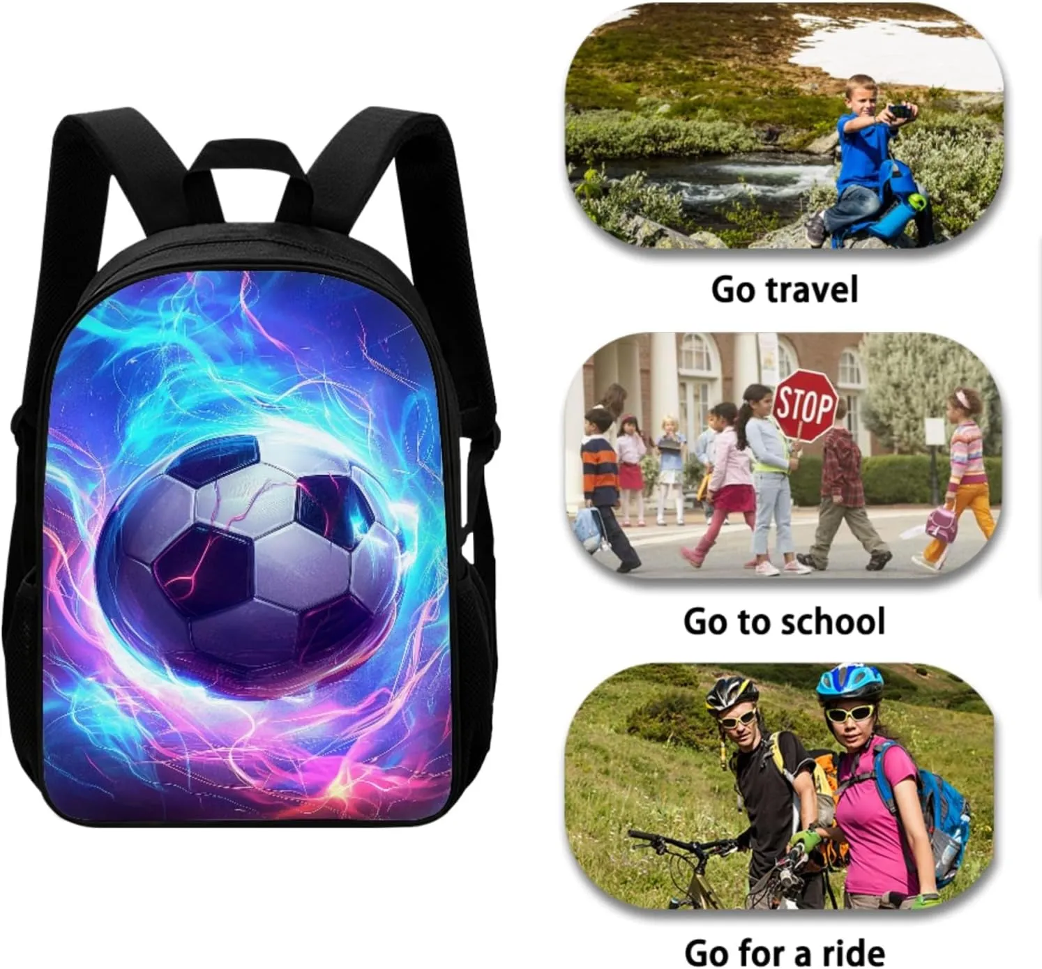 JEOCODY Cool Soccer Kids Bookbag School Backpack with Lunch Box for Boys,Childrens Backpack for Girls School Bags with Pencil Case and Bottle Holder Set of 4 School Daypack Travel Bag Satchel Bagpack