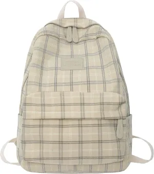 JHTPSLR Light Academia Aesthetic Backpack Plaid Preppy Backpack Teen Girls Book Bags Back to School Backpack Supplies (Beige)