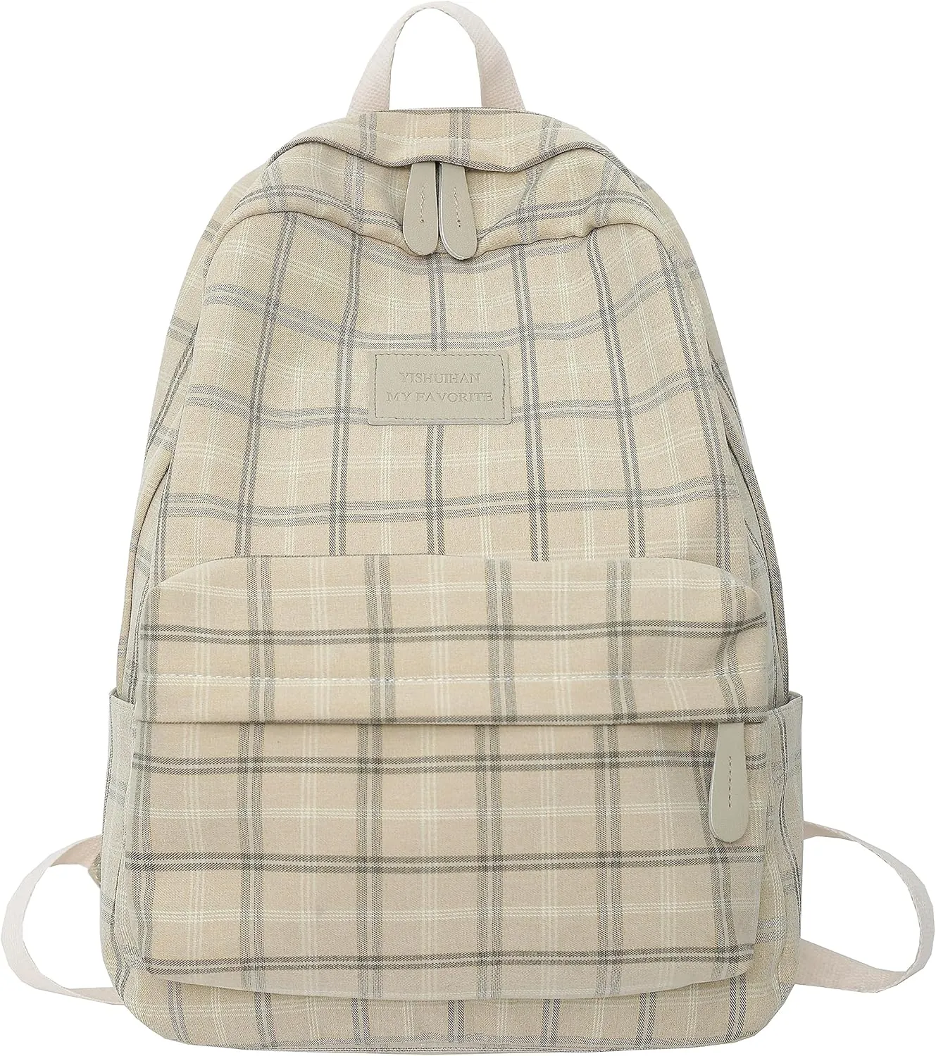 JHTPSLR Light Academia Aesthetic Backpack Plaid Preppy Backpack Teen Girls Book Bags Back to School Backpack Supplies (Beige)