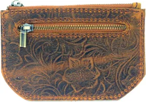 JJNUSA Genuine Leather Zipper Coin Purse for Men, Credit Card Case Holder, Mens Tray Purses Coin Purse Cash Change Wallet Car Case Holder Money Pouch (Flower Brown)