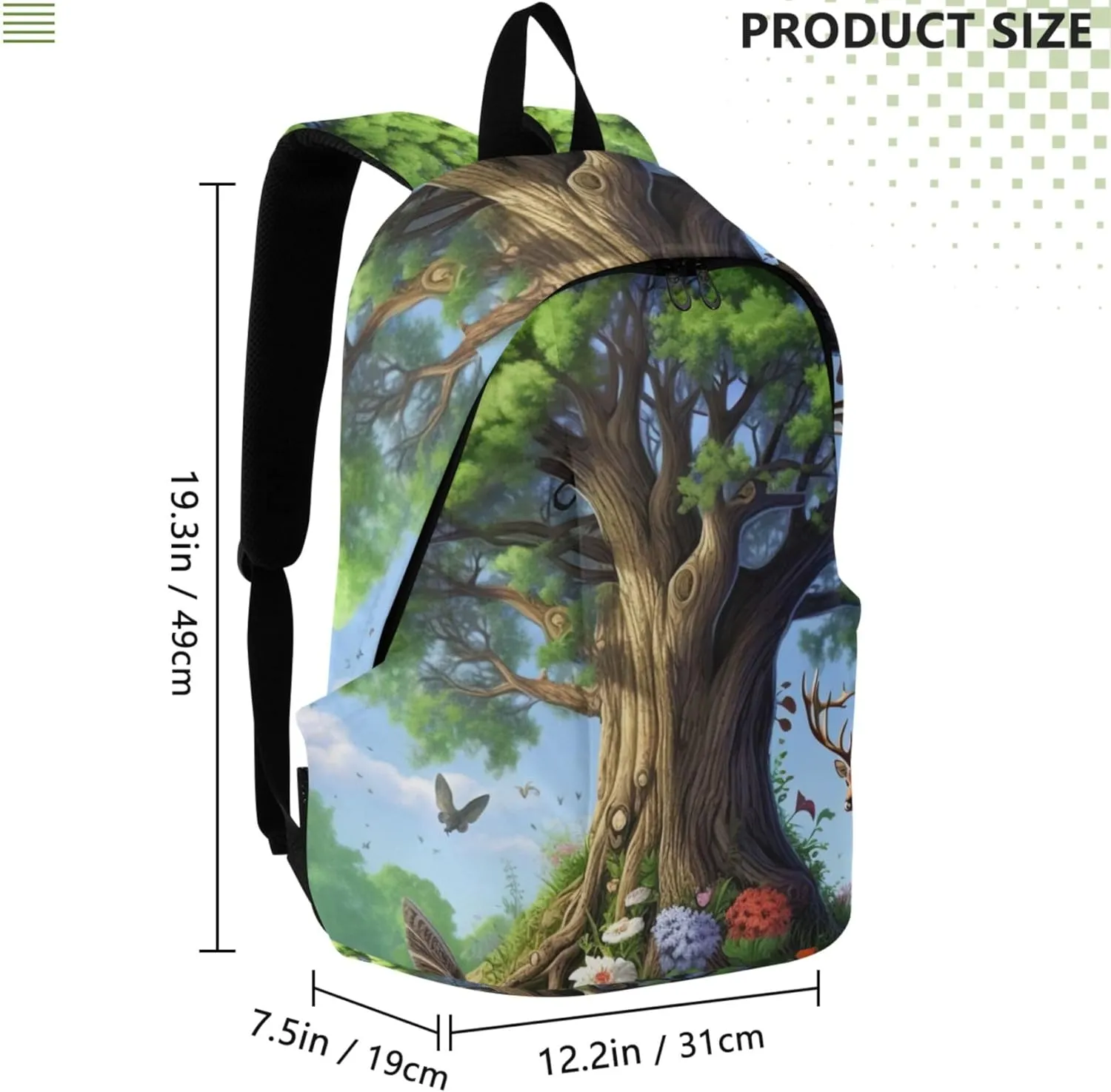 Joisal Casual Womens Backpack Cute Daypack Green Oak Tree Animals Lightweight College Bookbag for Teen