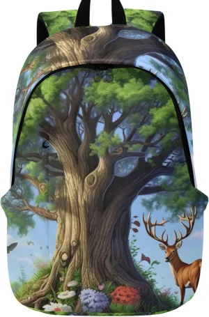 Joisal Casual Womens Backpack Cute Daypack Green Oak Tree Animals Lightweight College Bookbag for Teen