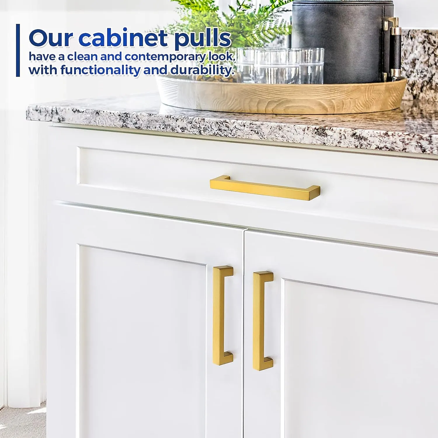 JOY DECOR 10 Pack Kitchen Cabinet Pulls with 5 Inch Hole Center, Brushed Brass Stainless Steel Cabinet Handles, Kitchen Drawer Pulls Hardware