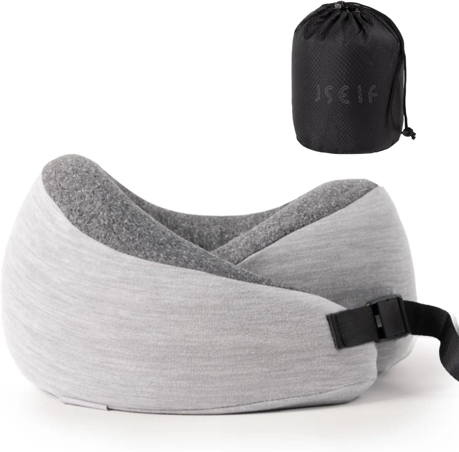 JSELF Travel Pillow, Memory Foam Travel Neck Pillow for Airplanes, Double Support to The Neck, Head, and Chin, 360º Ergonomic Design Full Neck Surround Pillow for Office, Airplanes & Car (Gray)