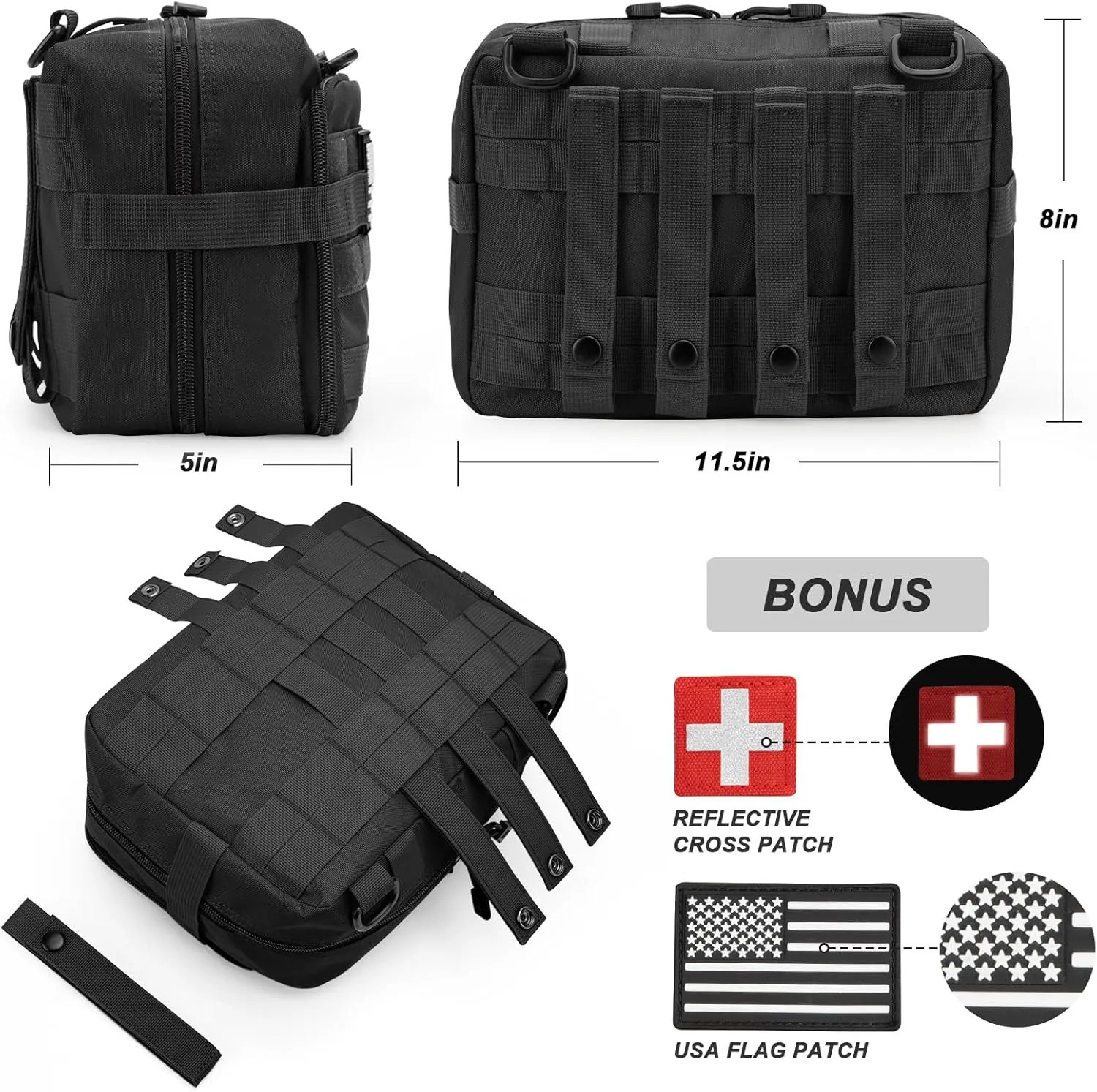 Jueachy Tactical Molle Pouch Large Admin Bag Utility Tool Pouches Molle Attachment EDC Pouches Expandable Molle Accessories Organizer Medical Pocket U.S.A Patch Included
