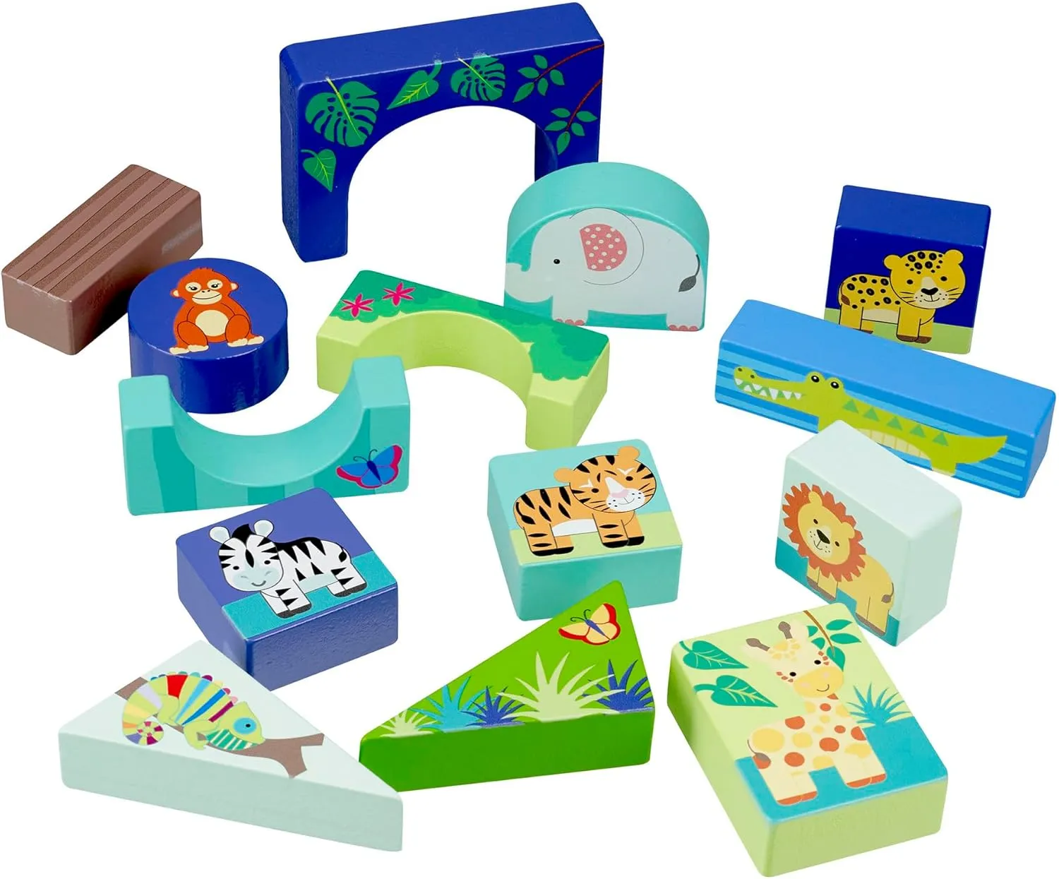 Jungle Animals: Block Puzzle - Hand Painted Colorful Wooden Puzzle, Educational Toy, FSC Certified, Kids & Toddlers, Ages 1 