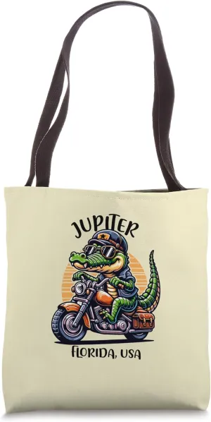 Jupiter Florida USA Alligator Motorcycle Cartoon Design Tote Bag