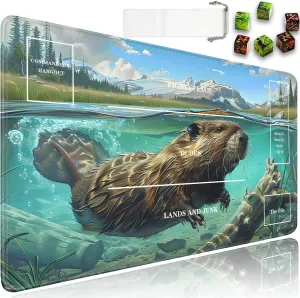 JVGFYNKL for MTG Playmat, 24 x 14 in for TCG Playmat with Zones, Trading Card Game Playmats with Storage Bag and 6 Dice, for MTG Table Mat Card Accessories, Cute Sea Otter Black