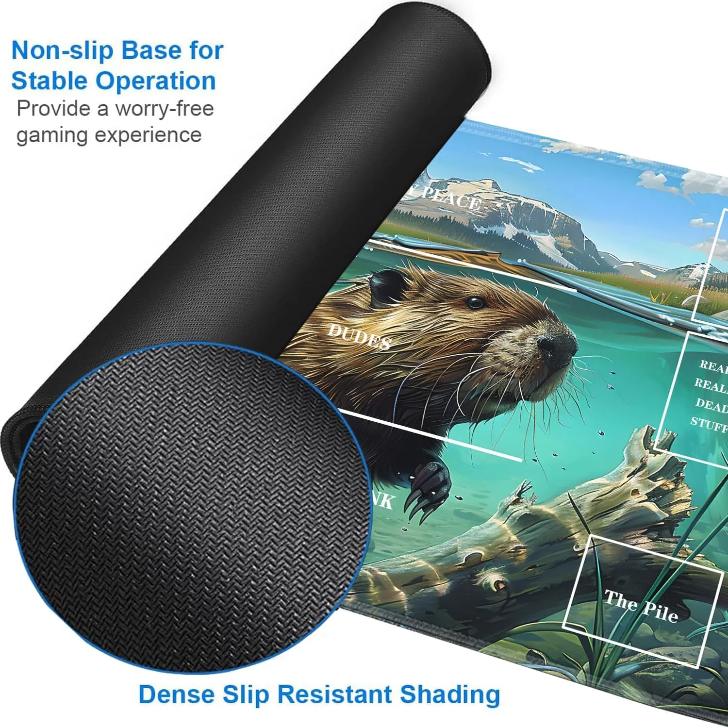 JVGFYNKL for MTG Playmat, 24 x 14 in for TCG Playmat with Zones, Trading Card Game Playmats with Storage Bag and 6 Dice, for MTG Table Mat Card Accessories, Cute Sea Otter Black