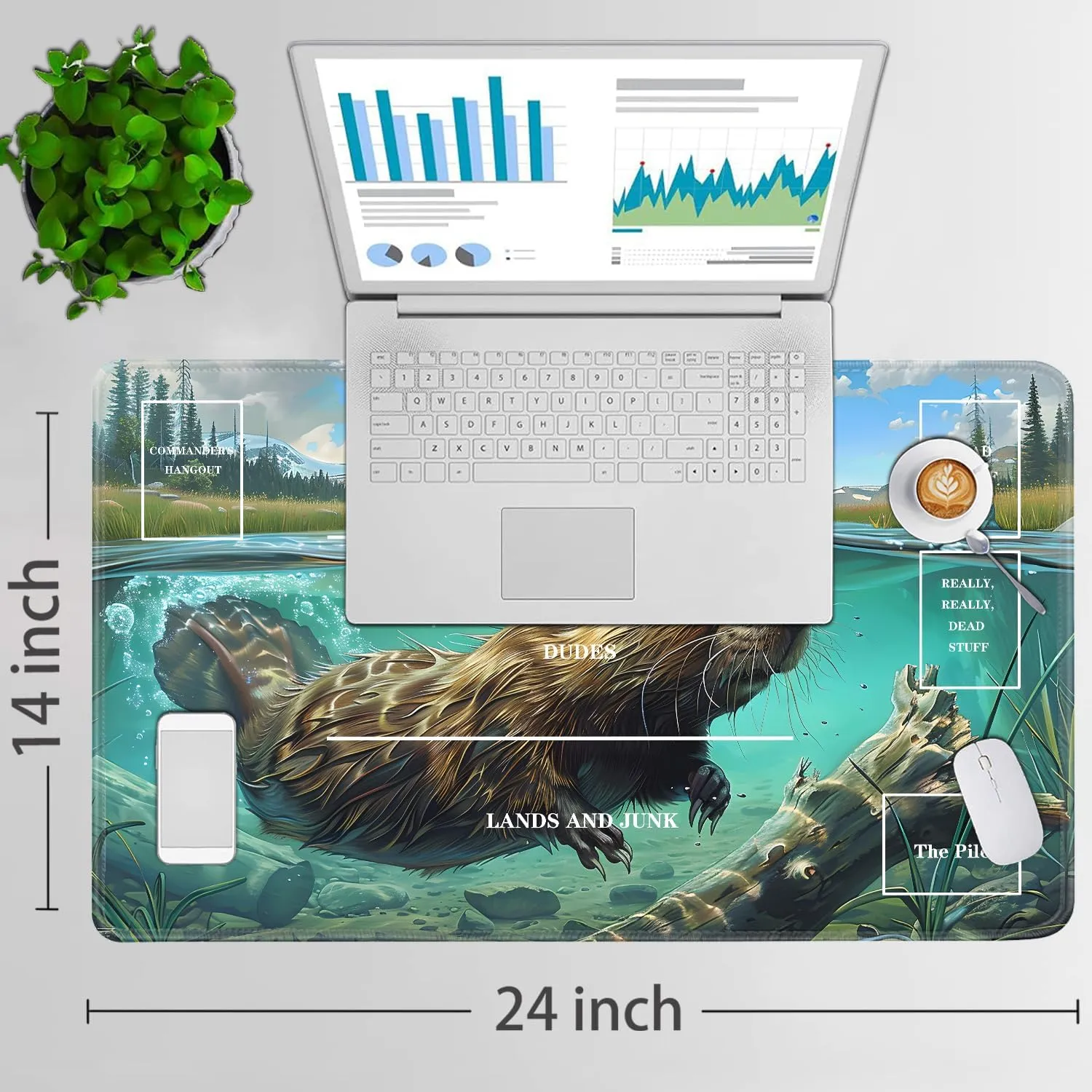 JVGFYNKL for MTG Playmat, 24 x 14 in for TCG Playmat with Zones, Trading Card Game Playmats with Storage Bag and 6 Dice, for MTG Table Mat Card Accessories, Cute Sea Otter Black
