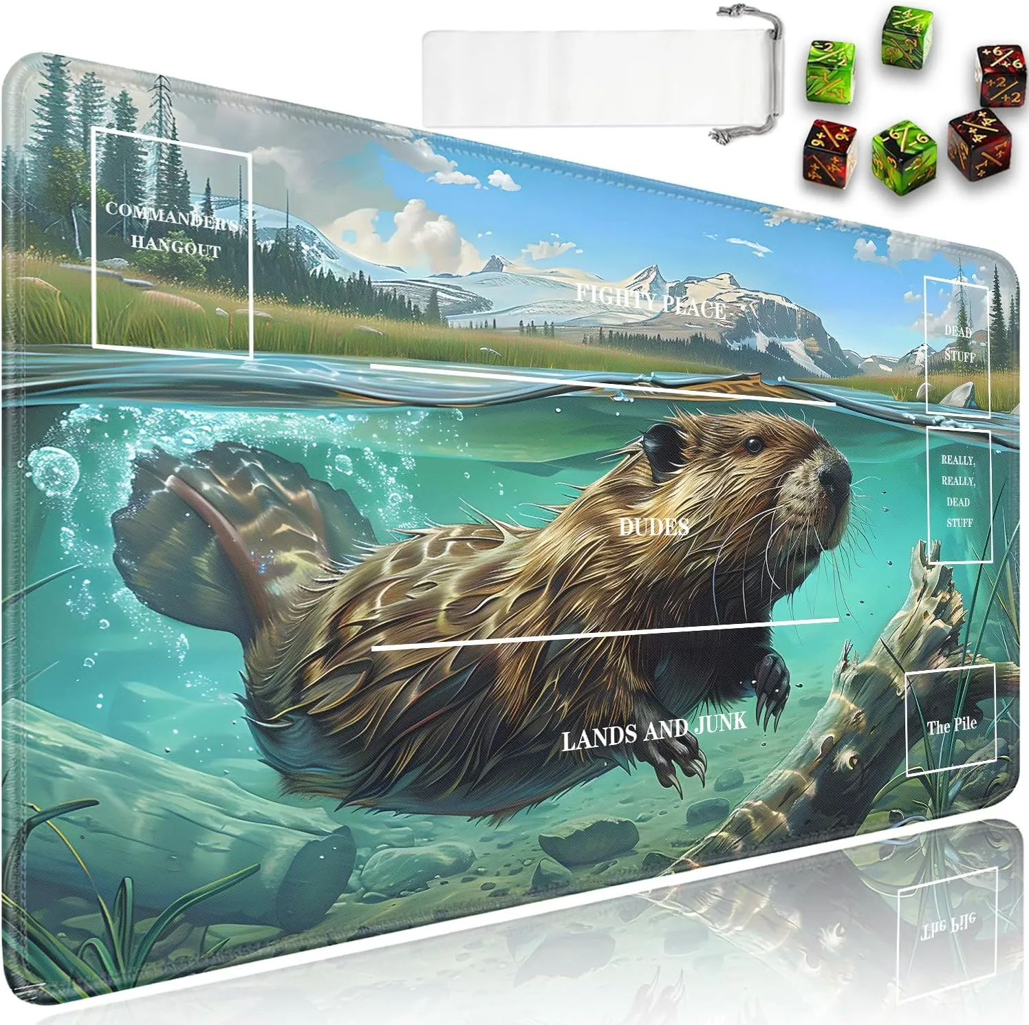 JVGFYNKL for MTG Playmat, 24 x 14 in for TCG Playmat with Zones, Trading Card Game Playmats with Storage Bag and 6 Dice, for MTG Table Mat Card Accessories, Cute Sea Otter Black
