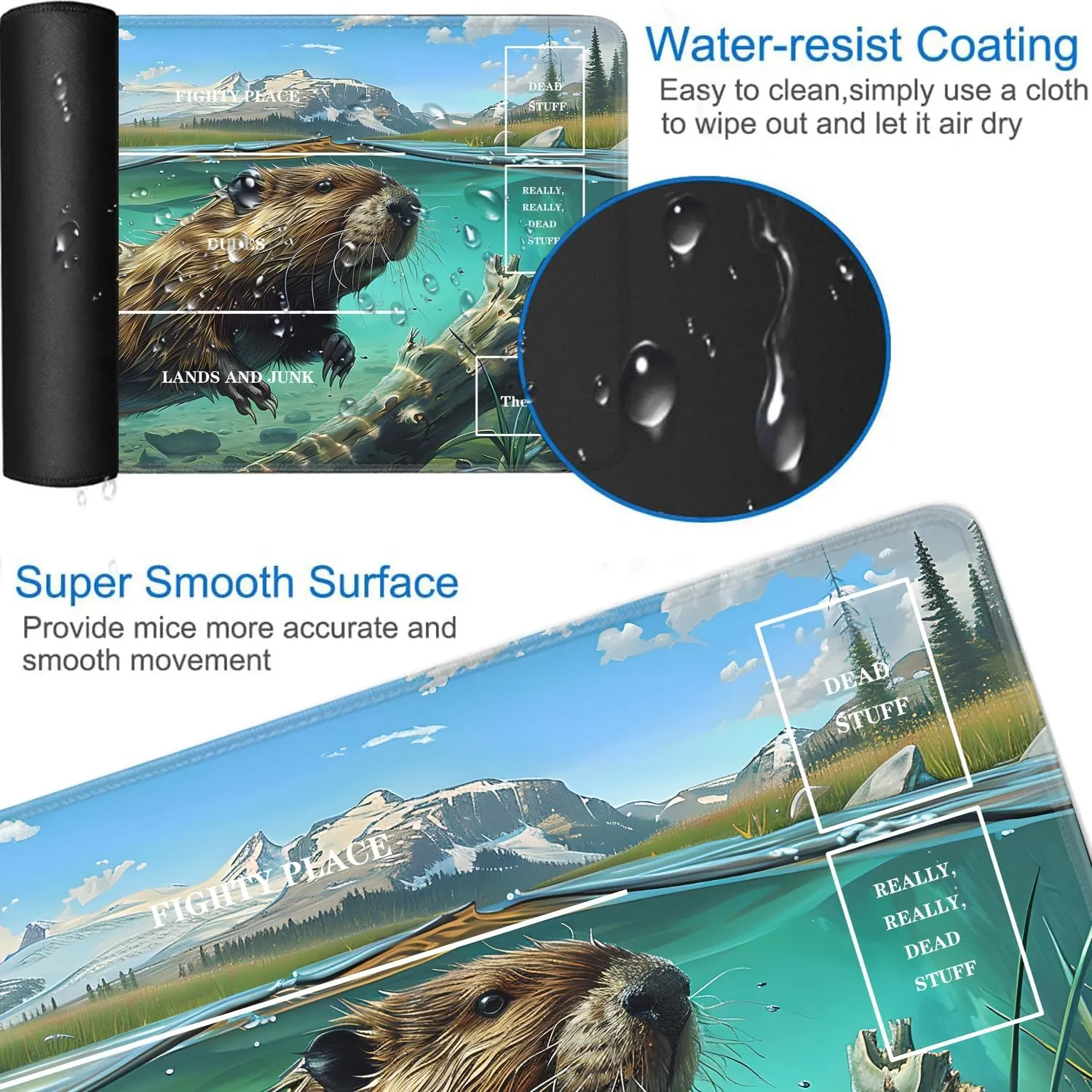 JVGFYNKL for MTG Playmat, 24 x 14 in for TCG Playmat with Zones, Trading Card Game Playmats with Storage Bag and 6 Dice, for MTG Table Mat Card Accessories, Cute Sea Otter Black
