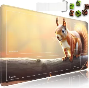 JVGFYNKL for TCG Playmat with Zones, 24x14 in Non-Slip Rubber for MTG Playmat with Drawstring Travel Pouch and 6 Dice, for MTG Mat, Animals Cute Squirrel Pattern Card Game Playmats
