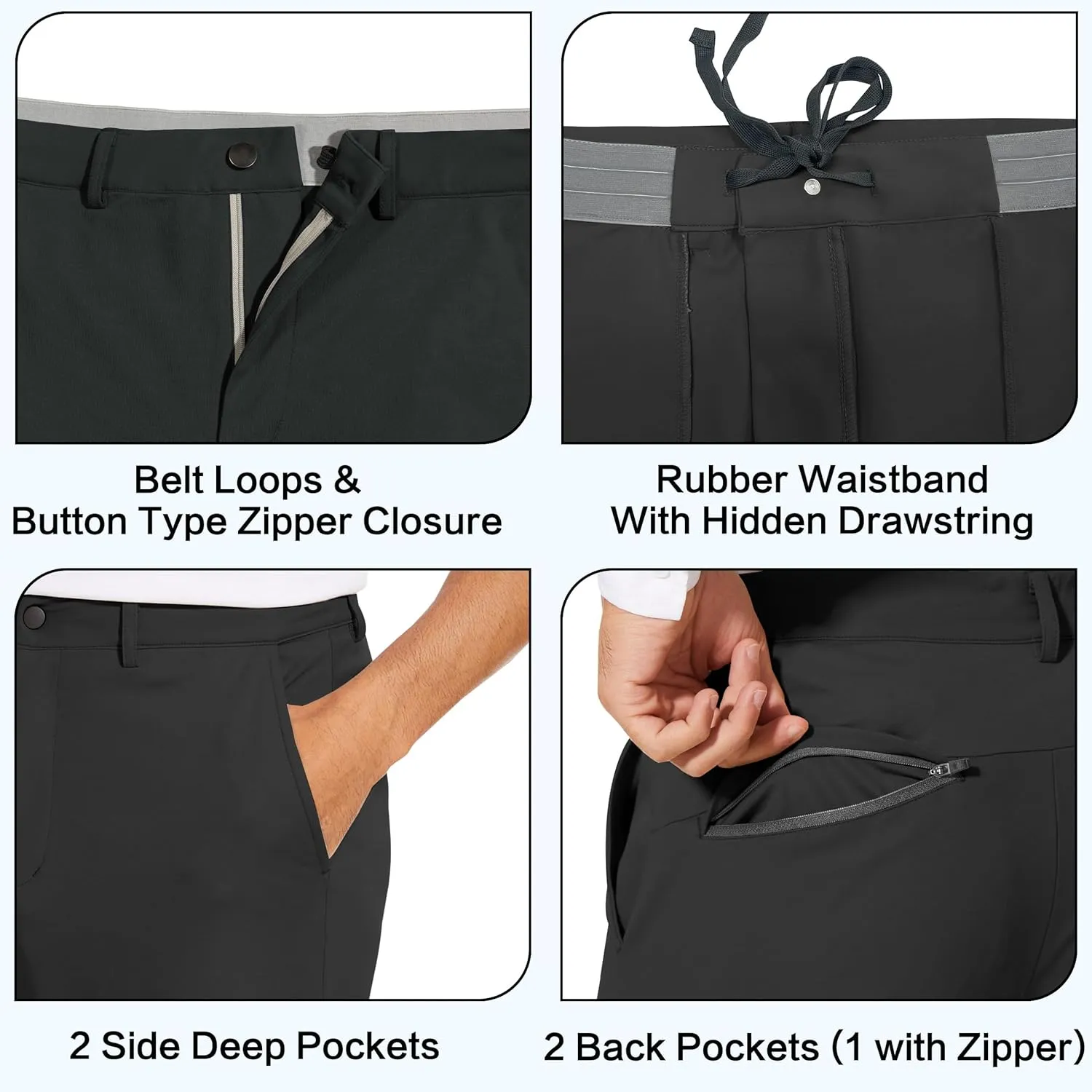 JWM Men's Stretch Golf Joggers Pants with Belt Loops - 29" 34" Slim Fit Tapered Casual Business Travel Dress Work Sweatpants
