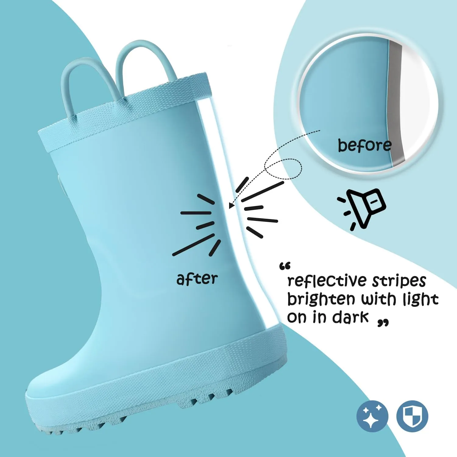 K KomForme Kids Rain Boots, Waterproof Rubber Matte Boots with Easy-on Handles