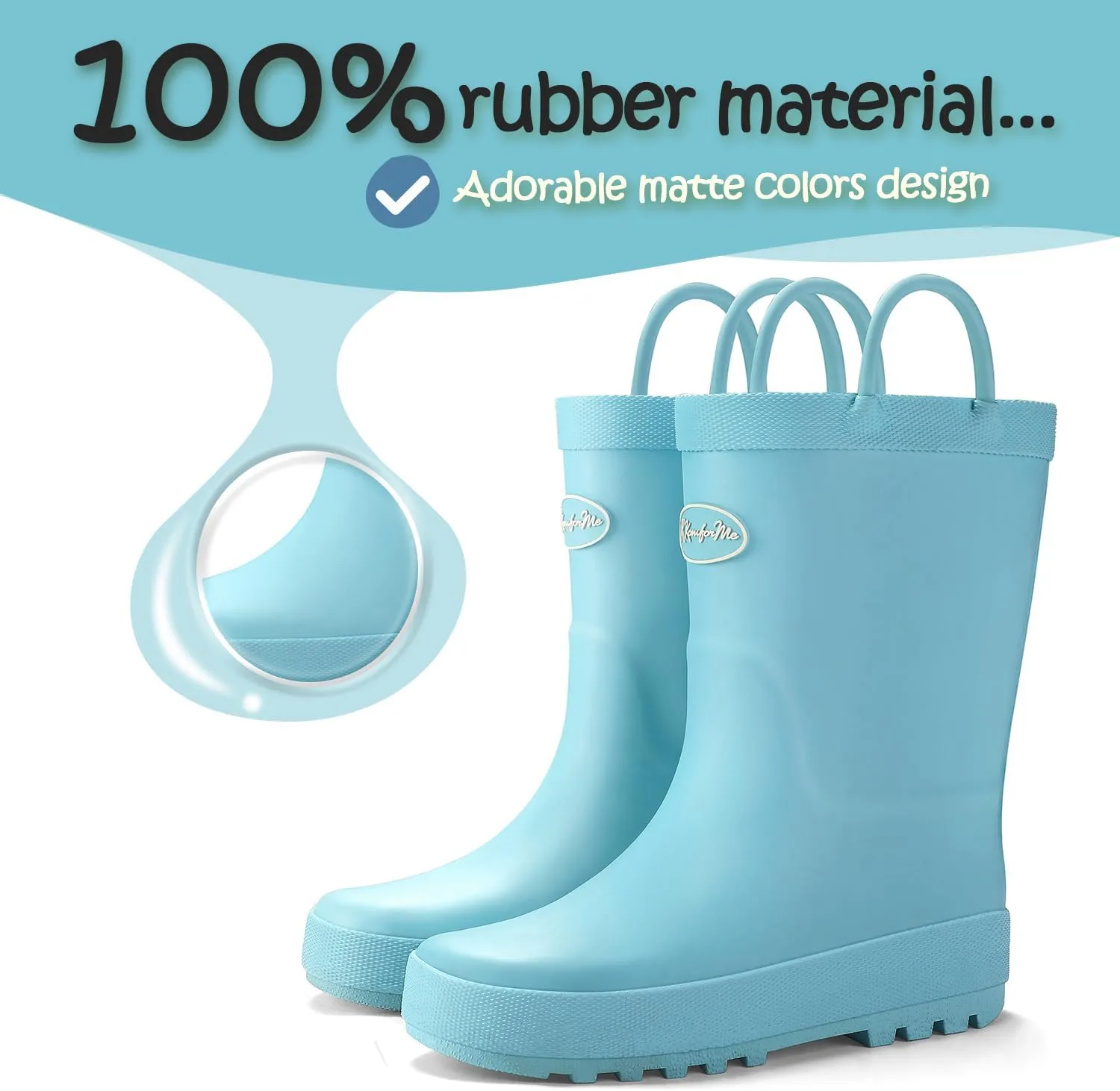K KomForme Kids Rain Boots, Waterproof Rubber Matte Boots with Easy-on Handles