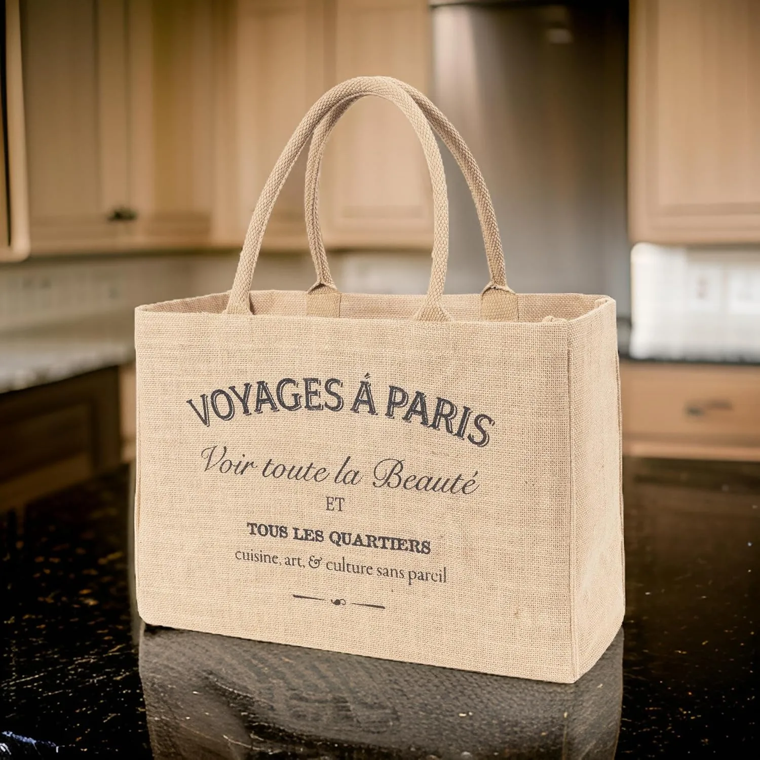 KAF Home Jute Market Tote Bag with Handles, Voyages