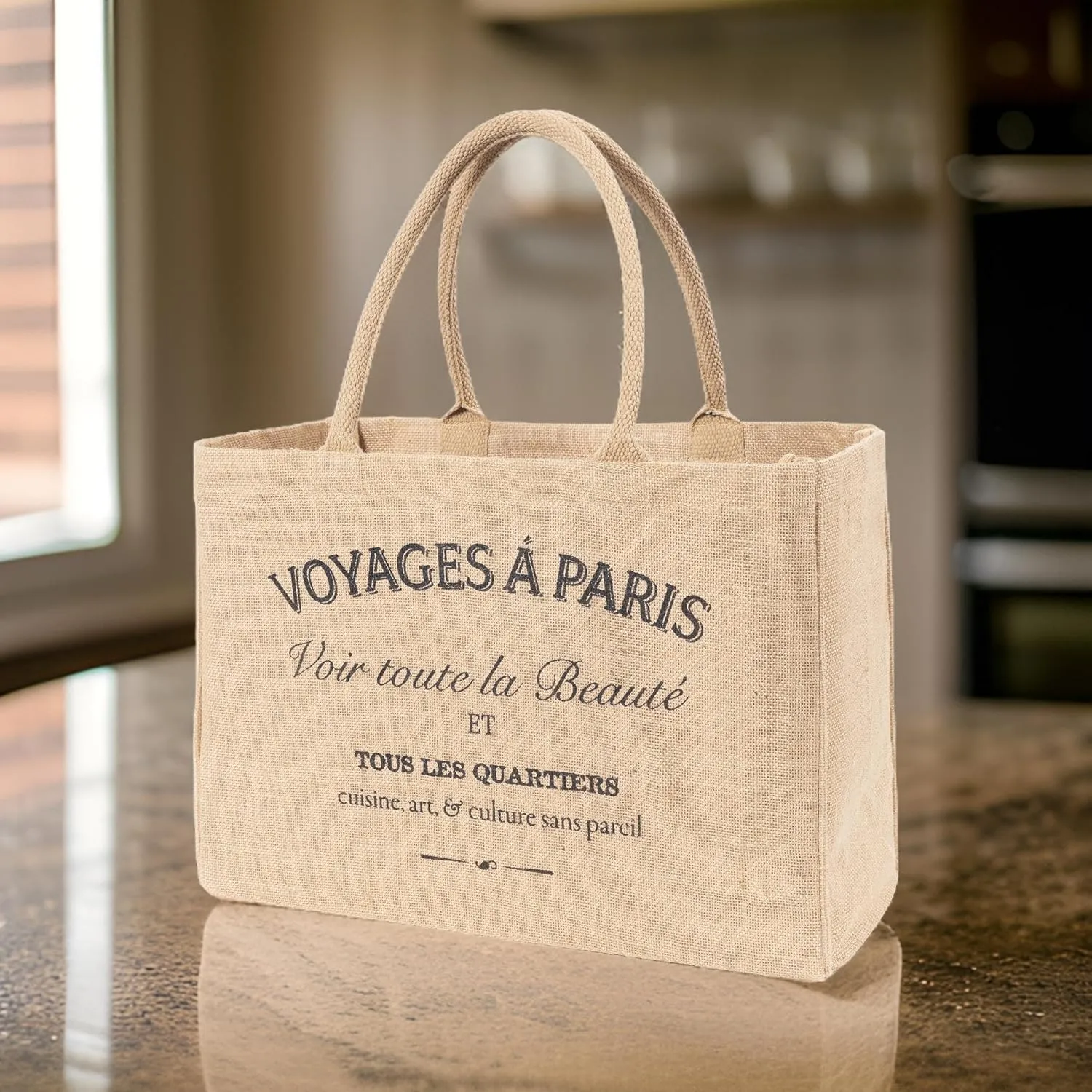 KAF Home Jute Market Tote Bag with Handles, Voyages