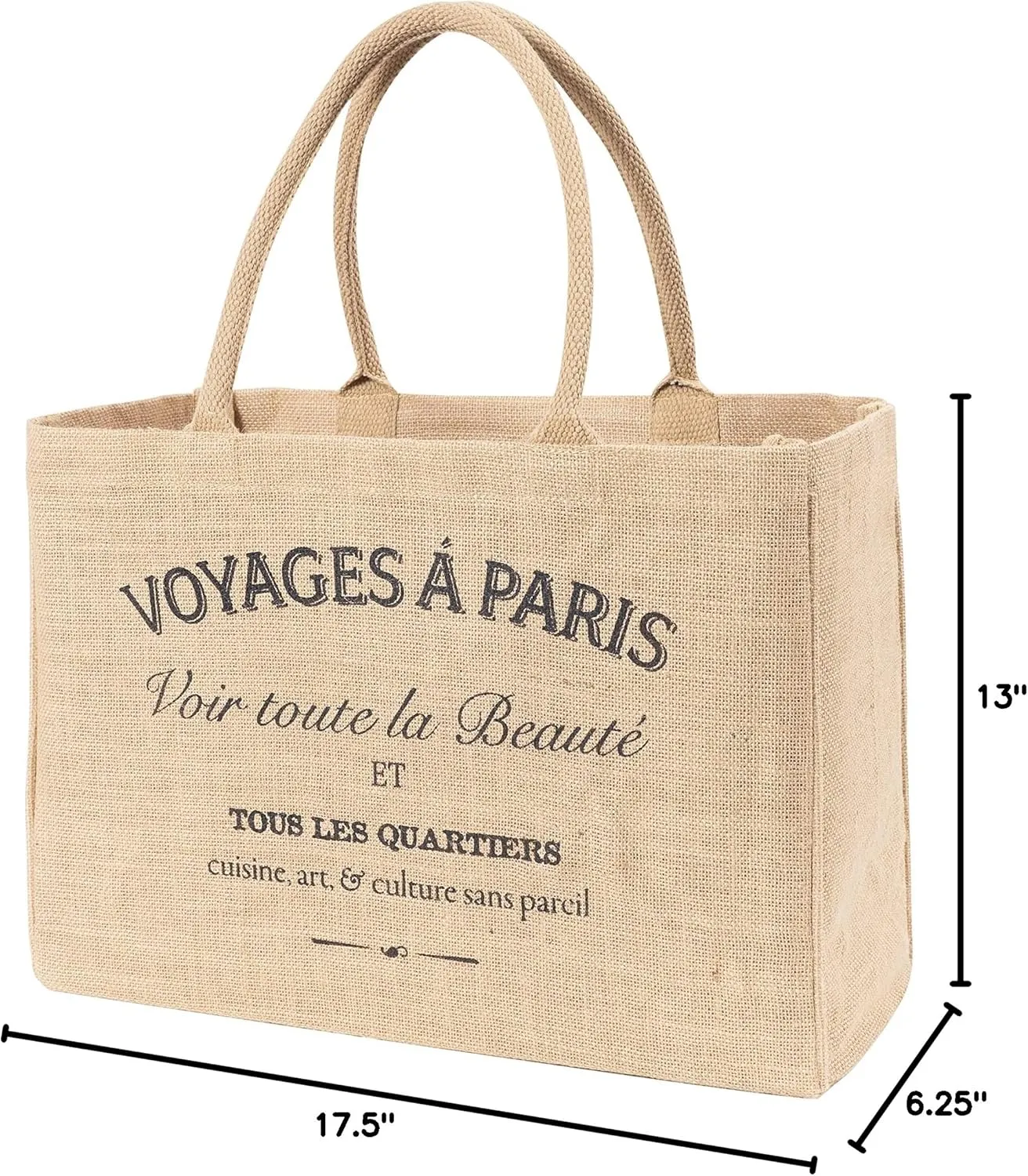 KAF Home Jute Market Tote Bag with Handles, Voyages
