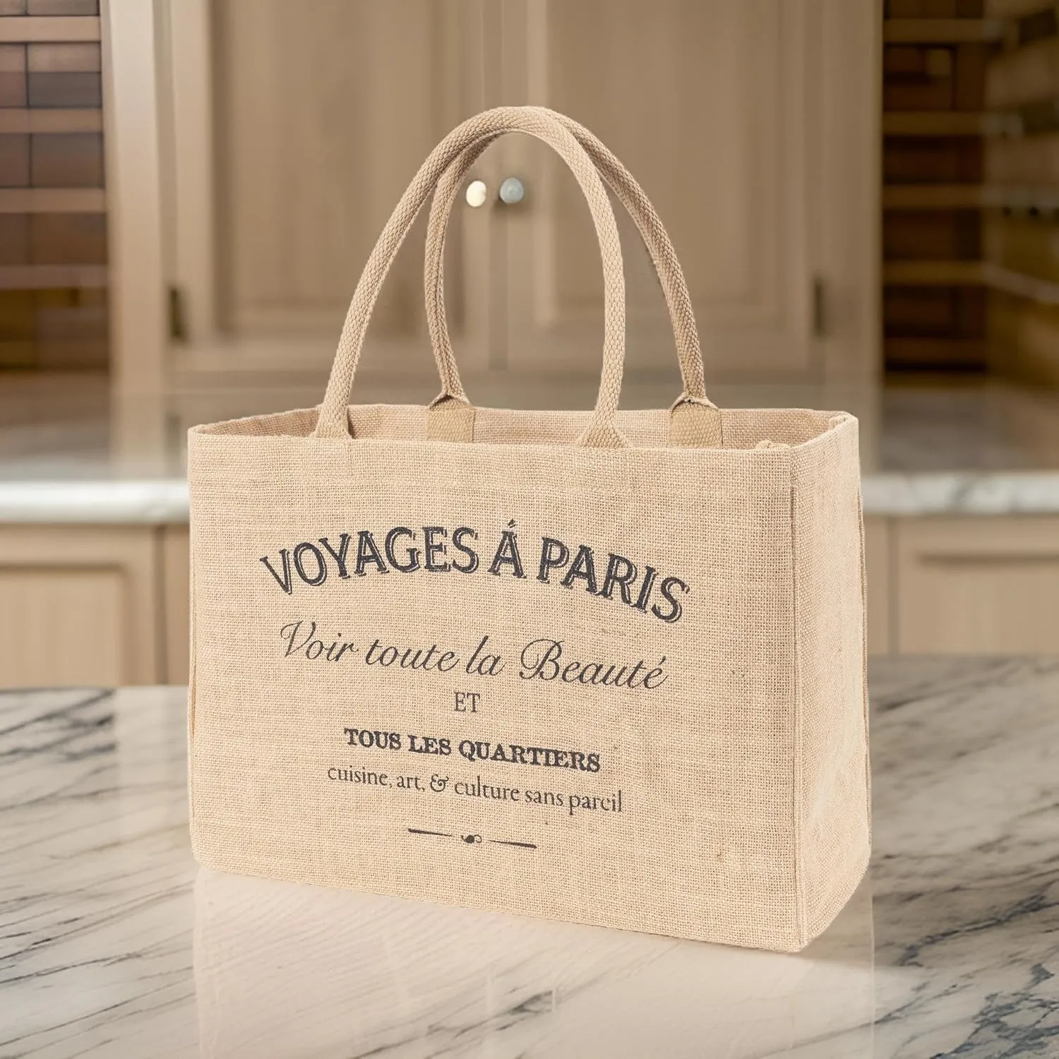 KAF Home Jute Market Tote Bag with Handles, Voyages